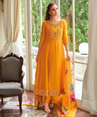 Yellow vichitra silk designer festive wear readymade suit 2