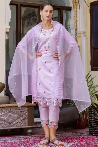 lavender fancy viscose rayon kurta set