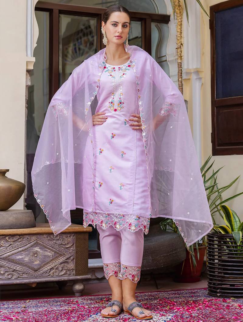 lavender fancy viscose rayon kurta set
