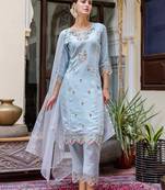 sky-blue fancy viscose rayon kurta set