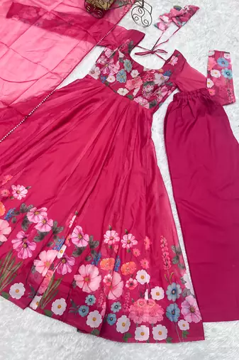 rani-pink fancy pure organza kurta set