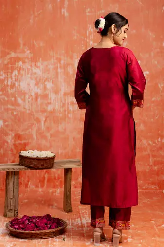 maroon fancy cotton silk kurta set