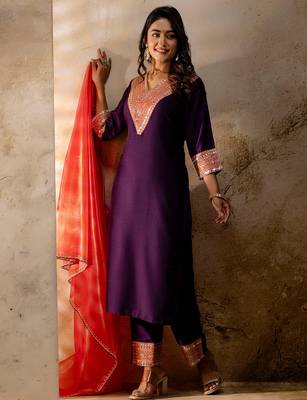 Purple viscose rayon designer festive wear readymade suit 2