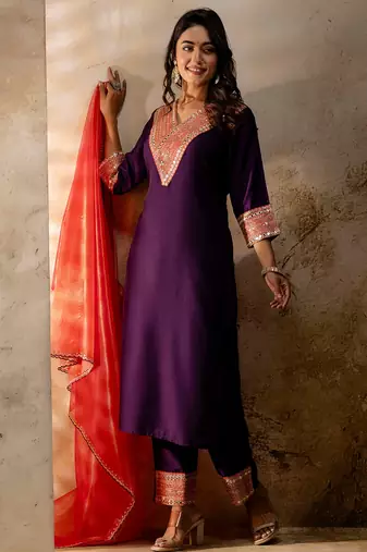 Purple viscose rayon designer festive wear readymade suit