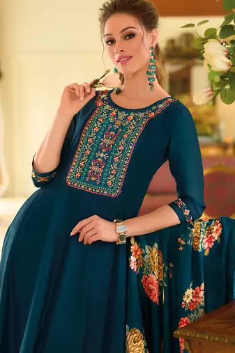 Teal vichitra silk designer festive wear readymade suit