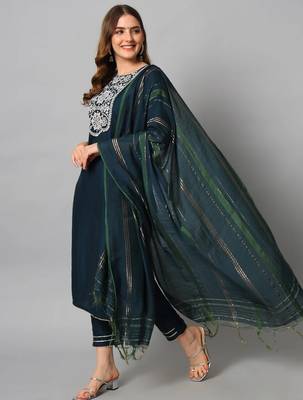 navy-blue fancy cotton silk kurta set 3