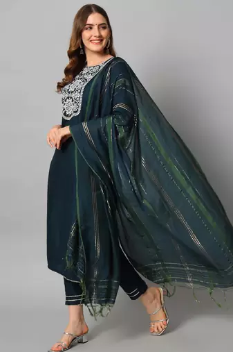 navy-blue fancy cotton silk kurta set