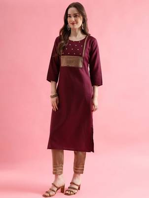 maroon fancy cotton kurta set 3