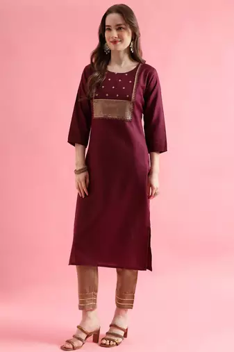 maroon fancy cotton kurta set