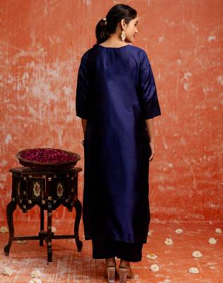 navy-blue fancy cotton silk kurta set 4