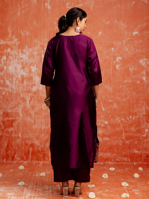 purple fancy cotton silk kurta set 4