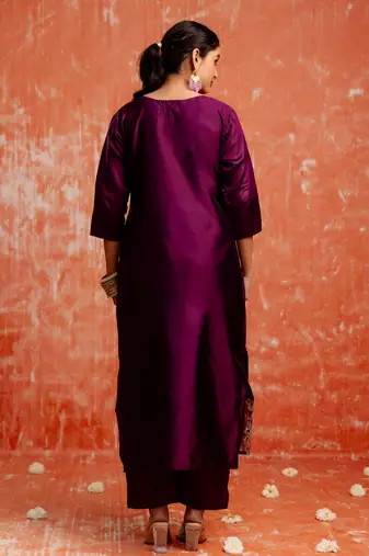 purple fancy cotton silk kurta set