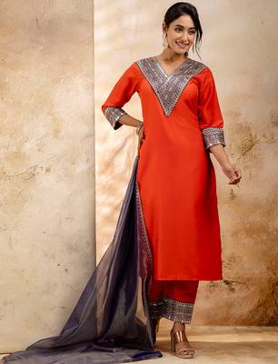 Peach viscose rayon designer festive wear readymade suit 2