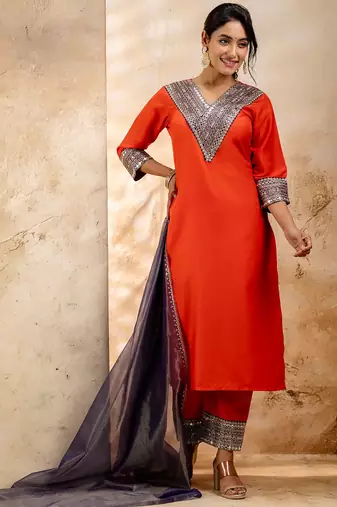 Peach viscose rayon designer festive wear readymade suit