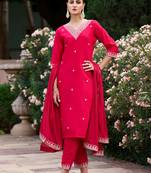 rani-pink fancy silk blend kurta set