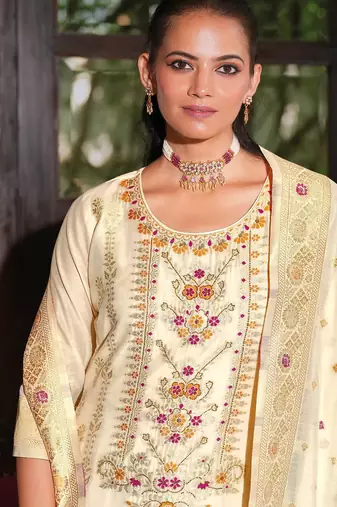 white fancy banarasi silk kurta set