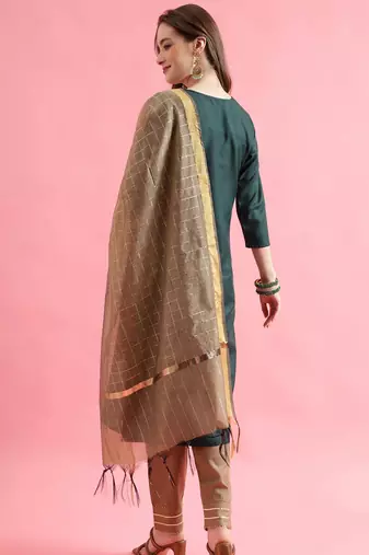 green fancy cotton kurta set