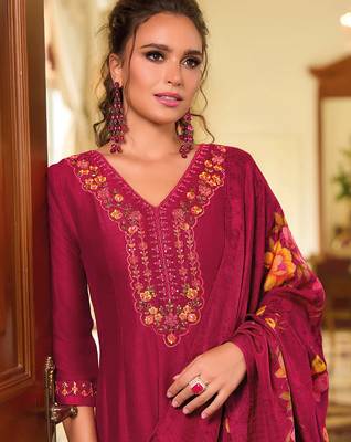 Rani pink vichitra silk designer festive wear readymade suit 3