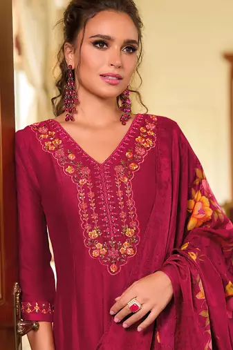 Rani pink vichitra silk designer festive wear readymade suit