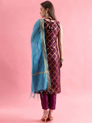 maroon fancy silk blend kurta set 4