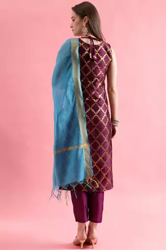maroon fancy silk blend kurta set