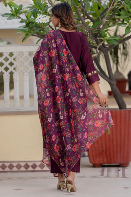Purple viscose roman silk designer festive wear readymade suit 3