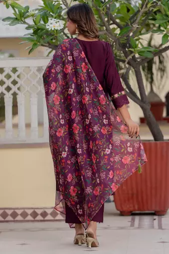 Purple viscose roman silk designer festive wear readymade suit
