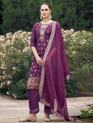 purple fancy viscose rayon kurta set 1