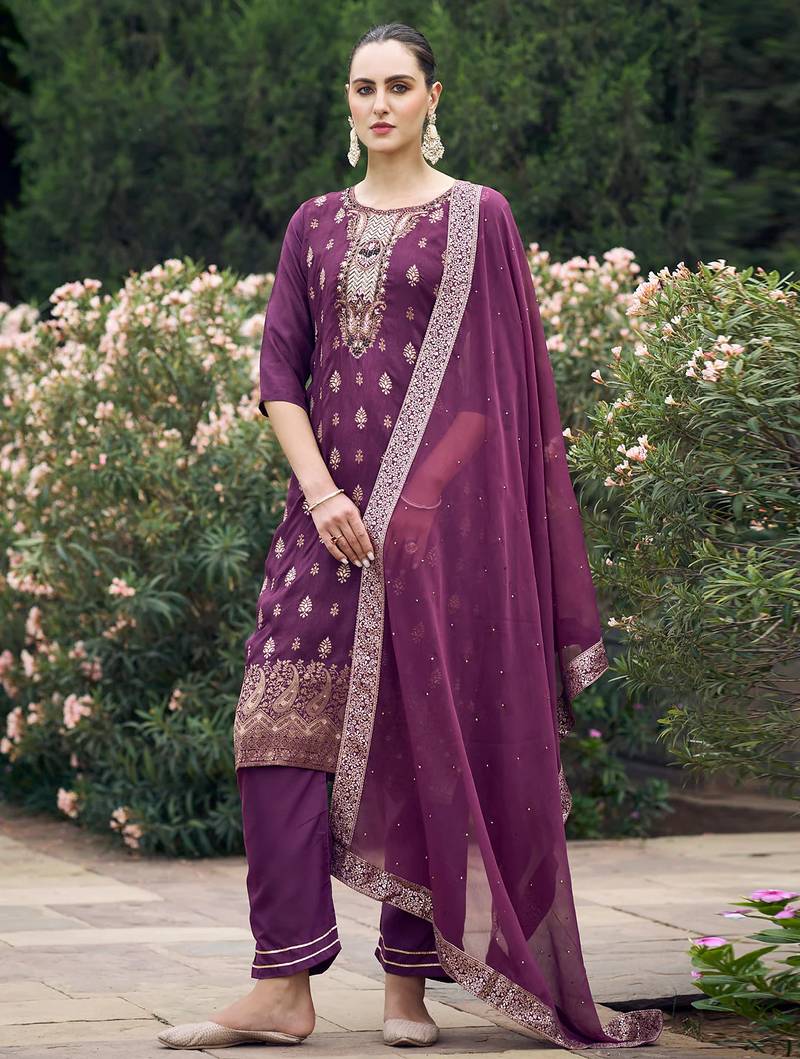 purple fancy viscose rayon kurta set
