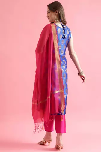 blue fancy silk blend kurta set