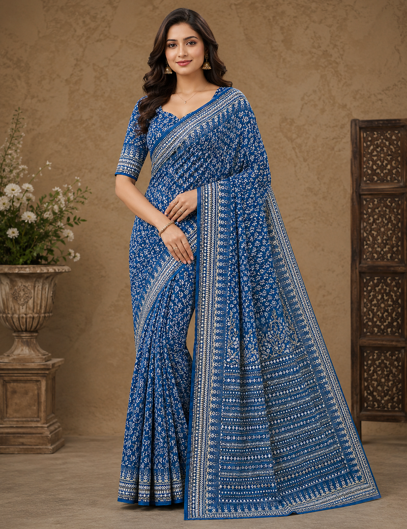 teal hand with katdana and real mirror georgette saree