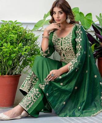 green fancy silk blend kurta set 2