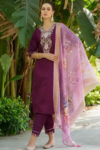 wine fancy viscose rayon kurta set