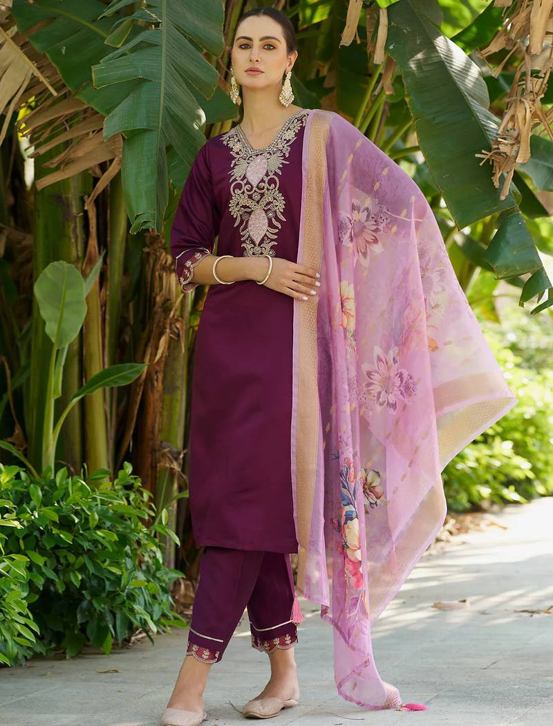 wine fancy viscose rayon kurta set