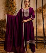 purple fancy silk blend kurta set