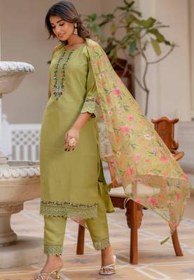 Mehndi green viscose roman silk designer festive wear readymade suit 2