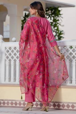 Pink viscose roman silk designer festive wear readymade suit 3