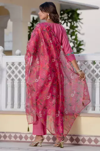 Pink viscose roman silk designer festive wear readymade suit