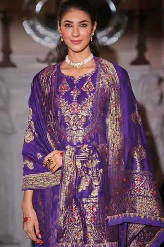 Maroon silk blend designer festive wear readymade suit