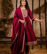 maroon fancy silk blend kurta set