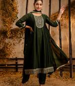 green fancy silk blend kurta set