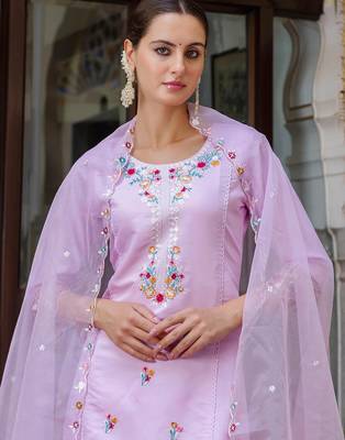 lavender fancy viscose rayon kurta set 2