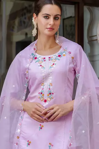 lavender fancy viscose rayon kurta set