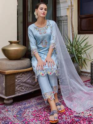 sky-blue fancy viscose rayon kurta set 2