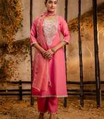 peach fancy silk blend kurta set