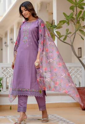 Lavender viscose roman silk designer festive wear readymade suit 2