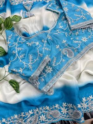 Blue Color  embroidery sequence work georgette Saree 1