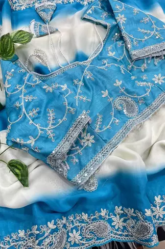 Blue Color  embroidery sequence work georgette Saree