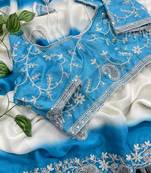 Blue Color  embroidery sequence work georgette Saree