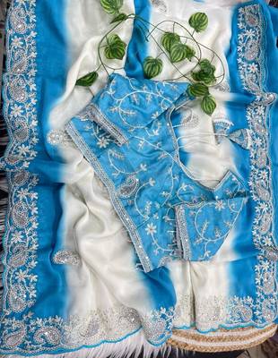 Blue Color  embroidery sequence work georgette Saree 2